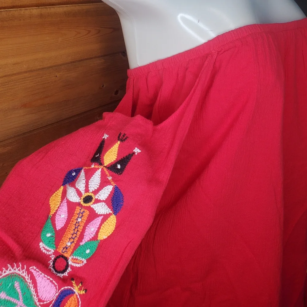 ❤ New boutique Vava by Joy Han strapless red dress embroidered 3/4 sleeve Size M